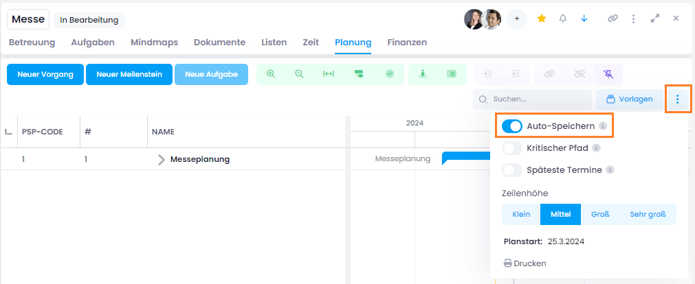 Auto-save is enabled by default in the planning