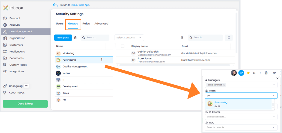 Create user groups and add them to projects User groups in projects