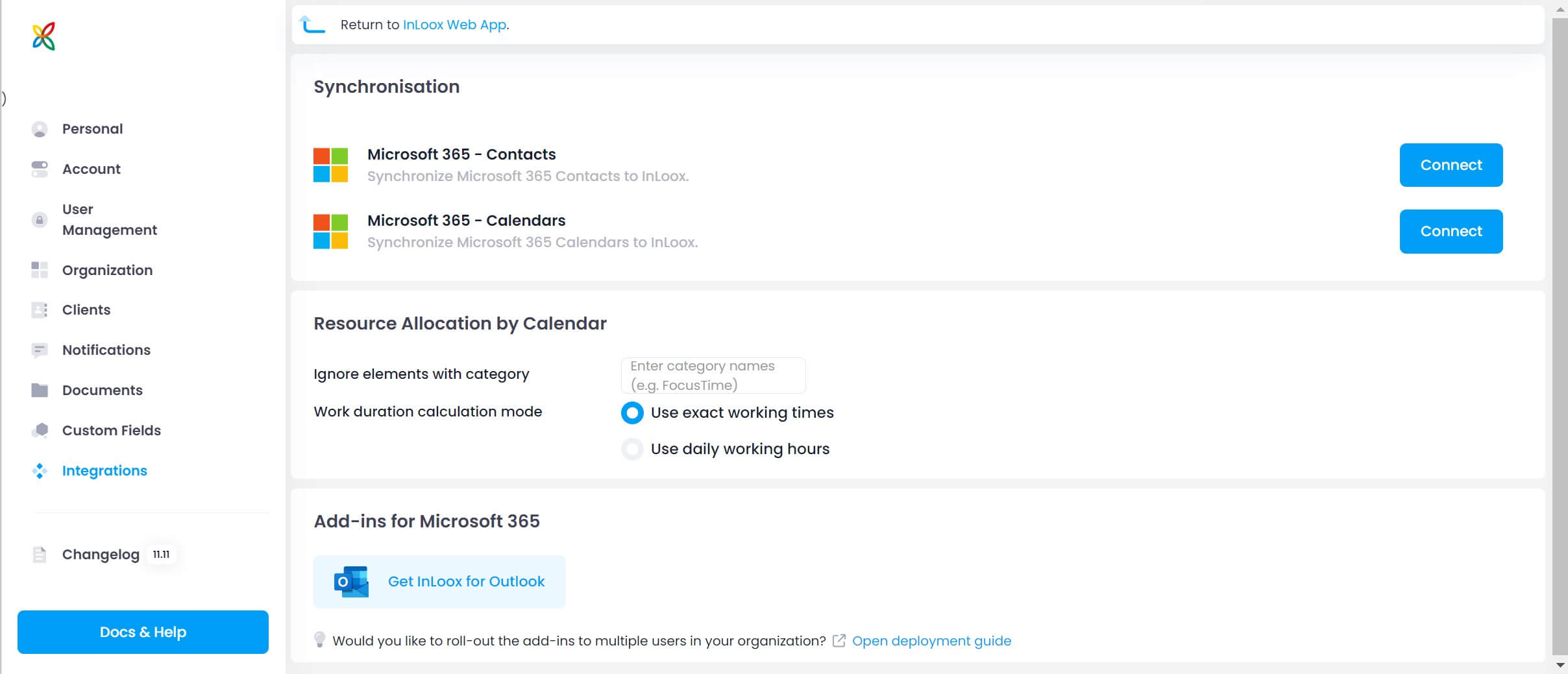 Calendar and contact synchronization with MS365