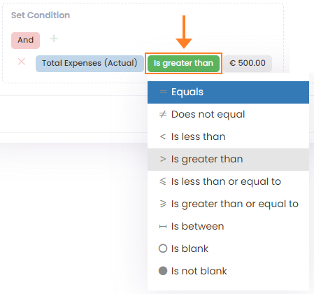 Condition: Value is greater than