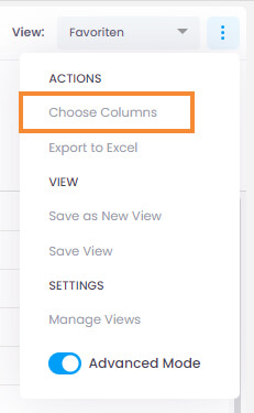 InLoox list views — choose columns