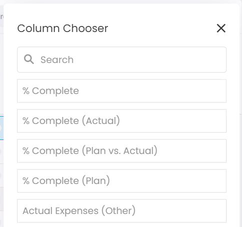 Choosing the columns for the project list Choosing columns