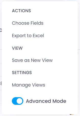 The dropdown menu in the task section