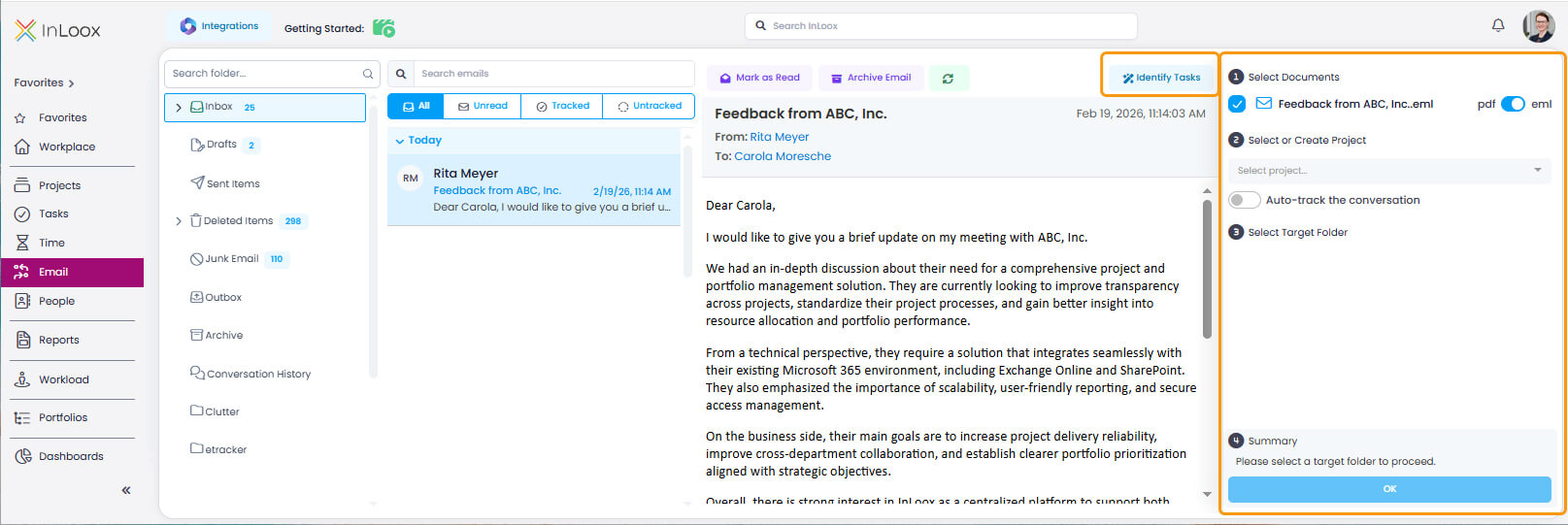 Identify tasks from email