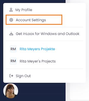 Access the InLoox Account Settings in InLoox Web App