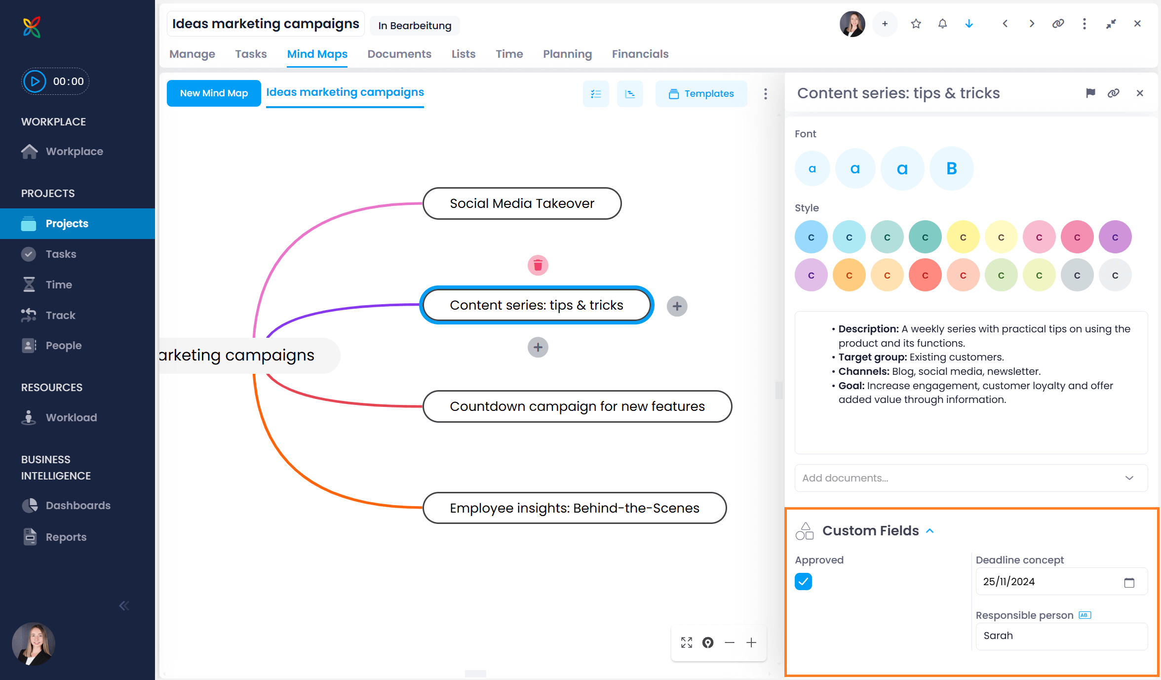 Custom fields in mind map nodes