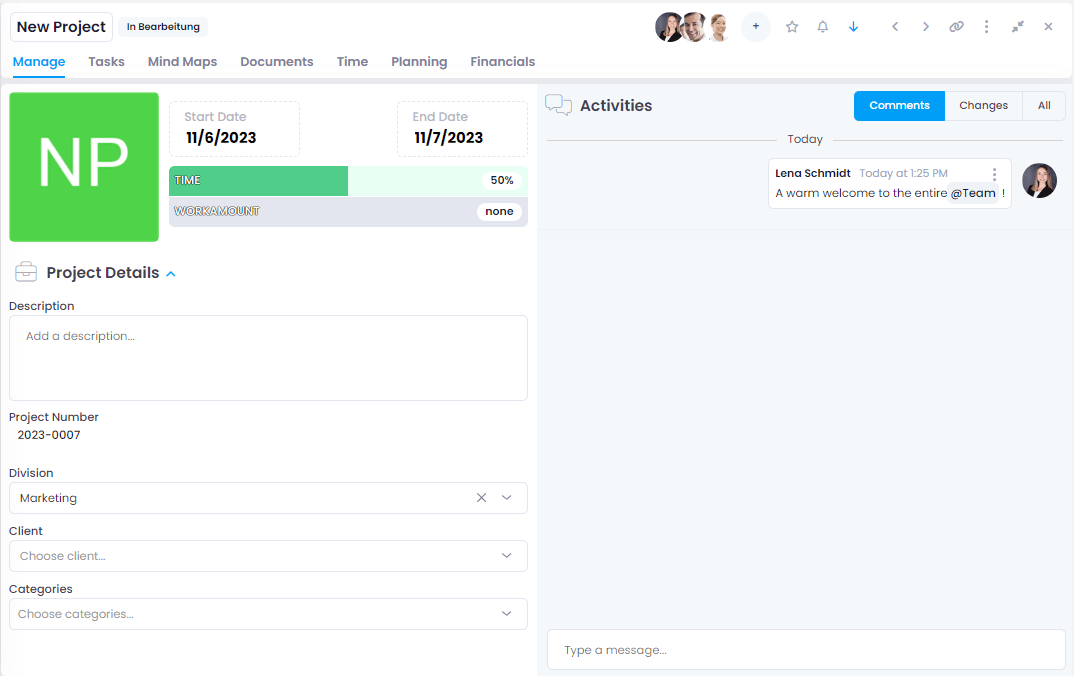 Overview of the newly created project Overview of the newly created project