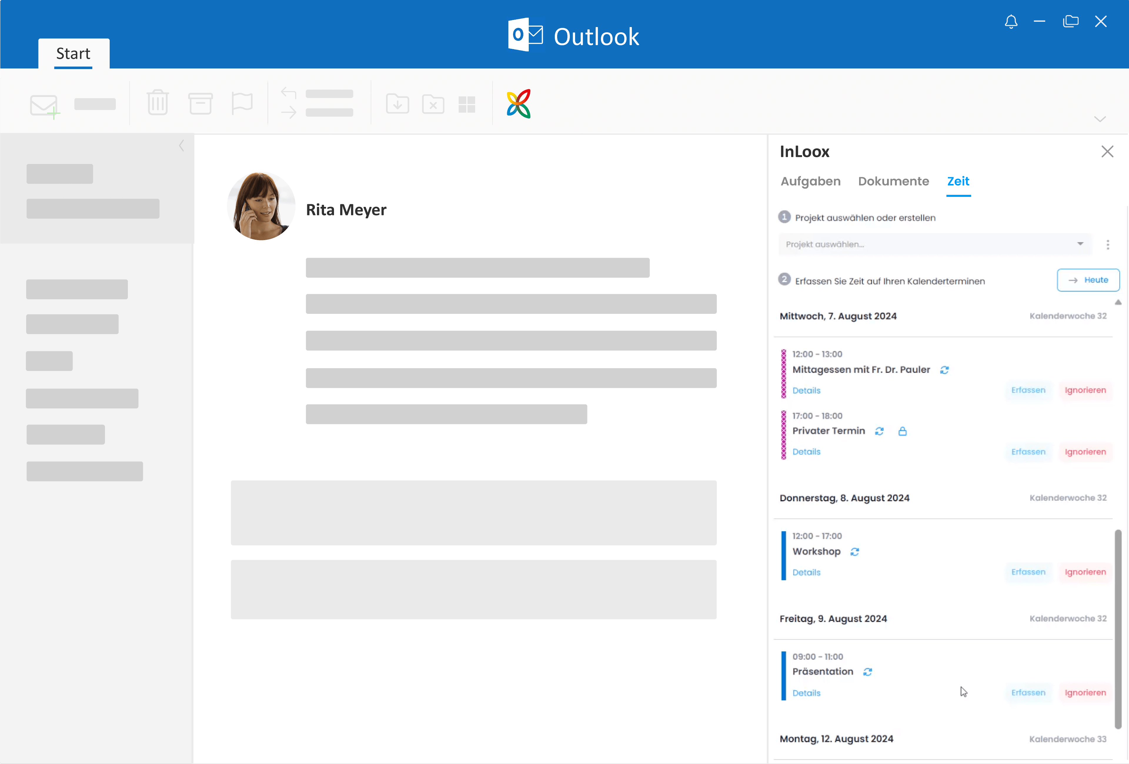 Track time from Outlook calendar appointments