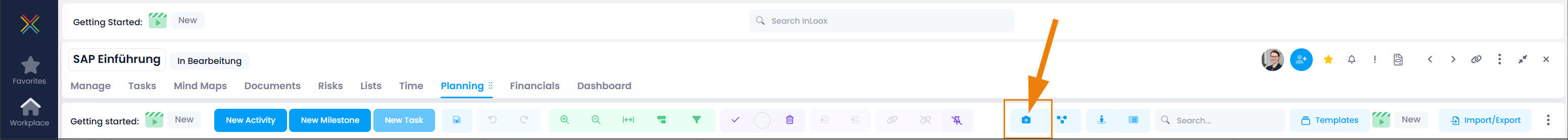 Snapshot feature in the InLoox Gantt chart
