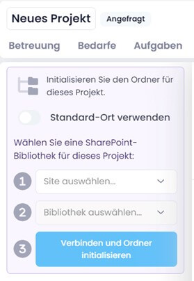 Select SharePoint site and library for project