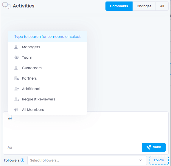 Tag project roles in comments