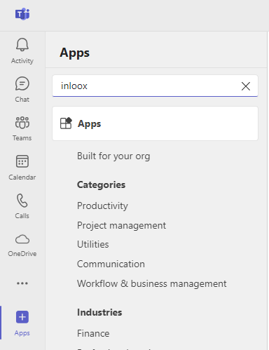 Search for InLoox in Teams Apps