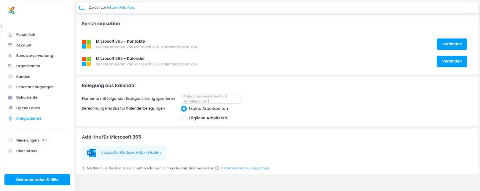 Kalender- und Kontaktsynchronisation zwischen MS365 und InLoox