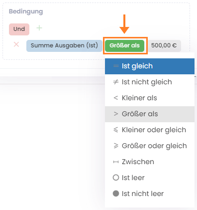 Bedingung: Wert größer als Bedingung: Wert größer als