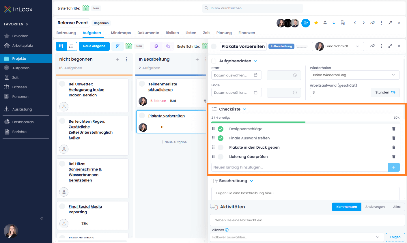 Checkliste in Aufgaben