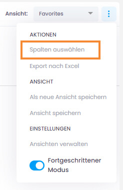 Spalten für aktuelle Listenansicht auswählen