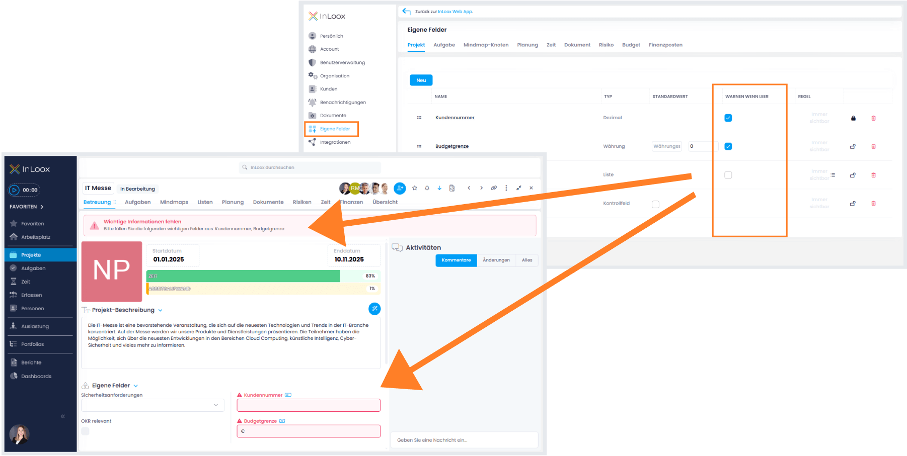 Warnungen auf Quasi-Pflichtfelder