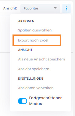 Listenansicht als Excel-Datei exportieren