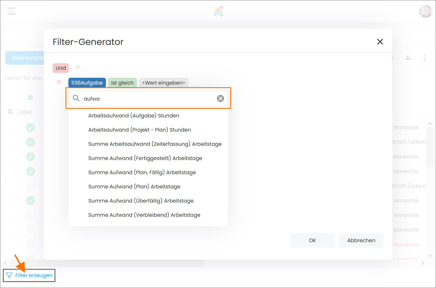 InLoox Filter-Generator für Listenansichten InLoox Filter-Generator für Listenansichten
