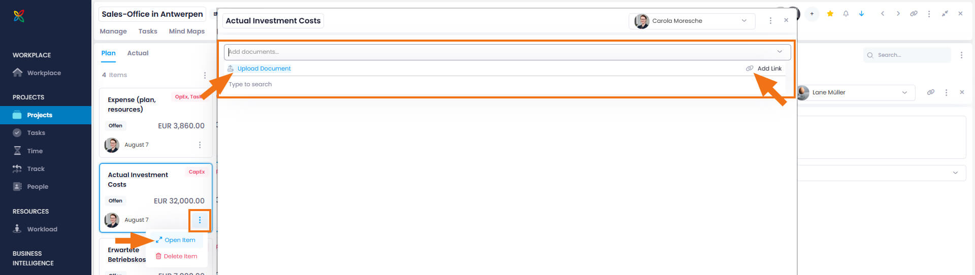 Dokumente zu Finanzplänen hinzufügen