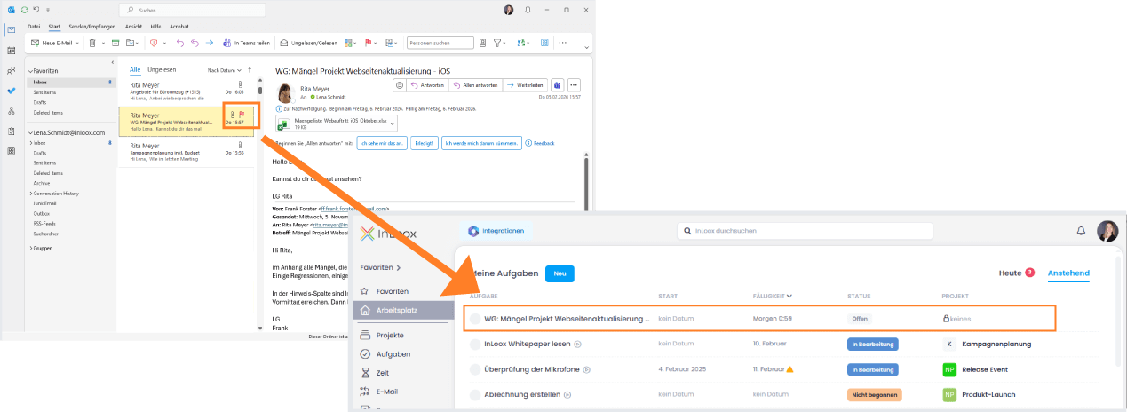 Gekennzeichnete E-Mail erstellt InLoox-Aufgabe