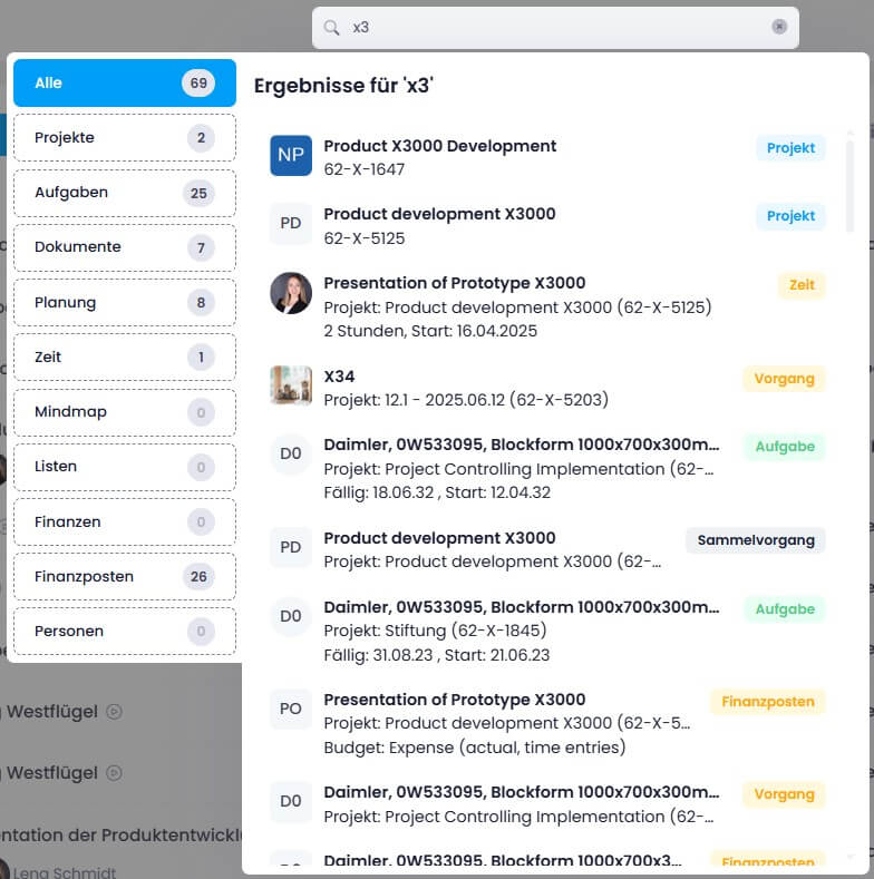 Tiefgreifende Suche in InLoox
