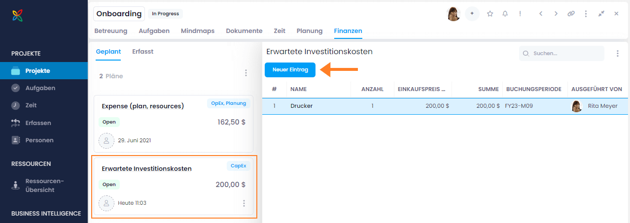Investitionskostenplan
