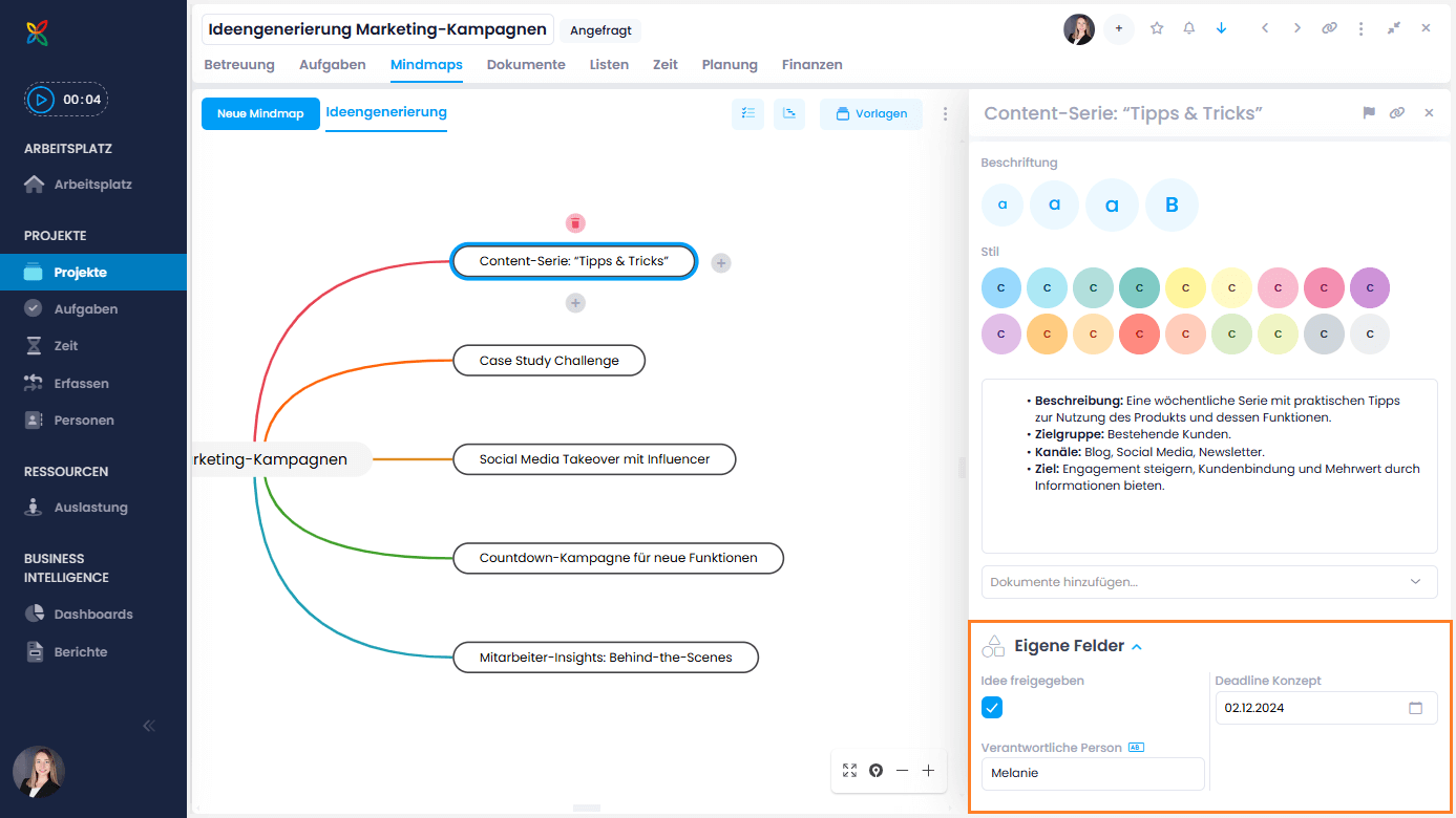 Eigene Felder in Mindmap-Knoten