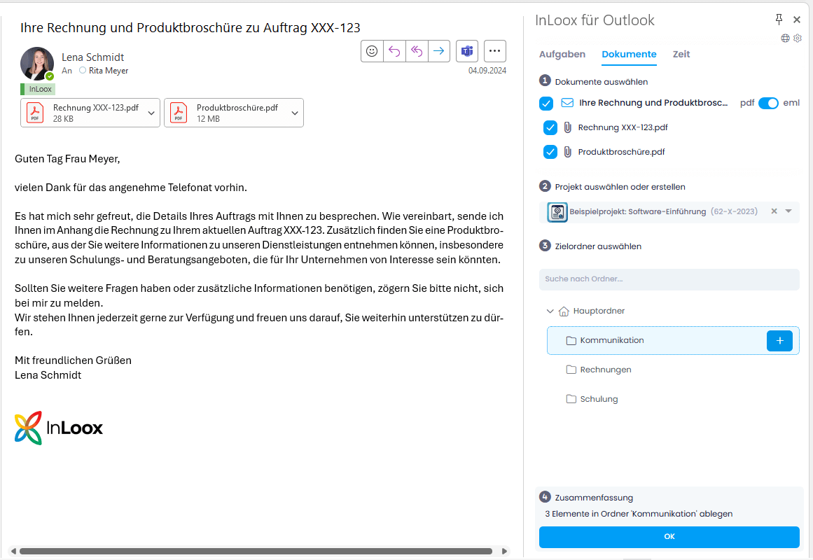 Dokumentenablage von E-Mails und Anhängen in InLoox