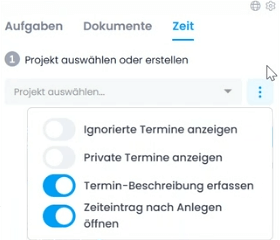 Allgemeine Einstellungen beim Verbuchen von Kalenderterminen