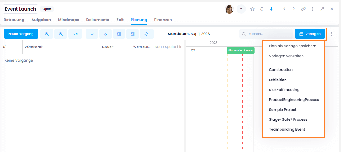 Planungsvorlagen in InLoox Web App