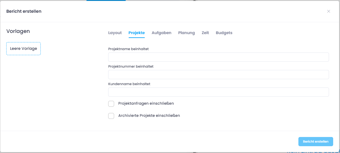 Projektname eintragen