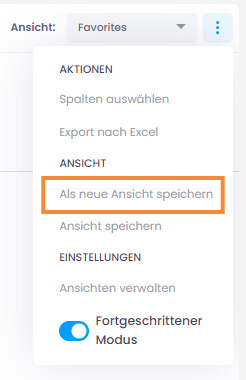 Listenansicht als neue Ansicht speichern
