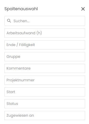 Auswahl der Spalten Auswahl der Spalten