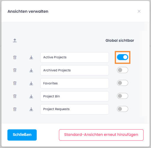 Listenansicht global sichtbar machen