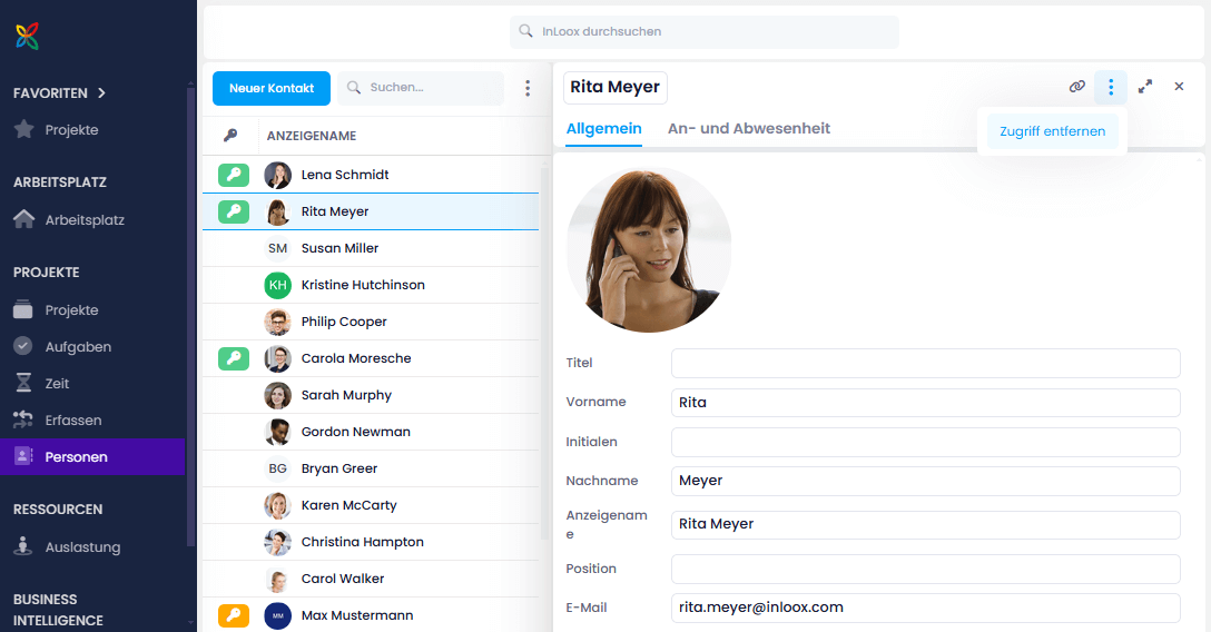 Zugriff einer Person in InLoox entfernen